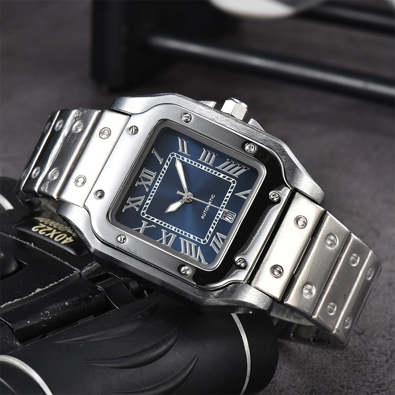 2023 Men's 3-Pin Quartz Square With Second Sweeping Movement Calendar All Steel Watch_voghion.com