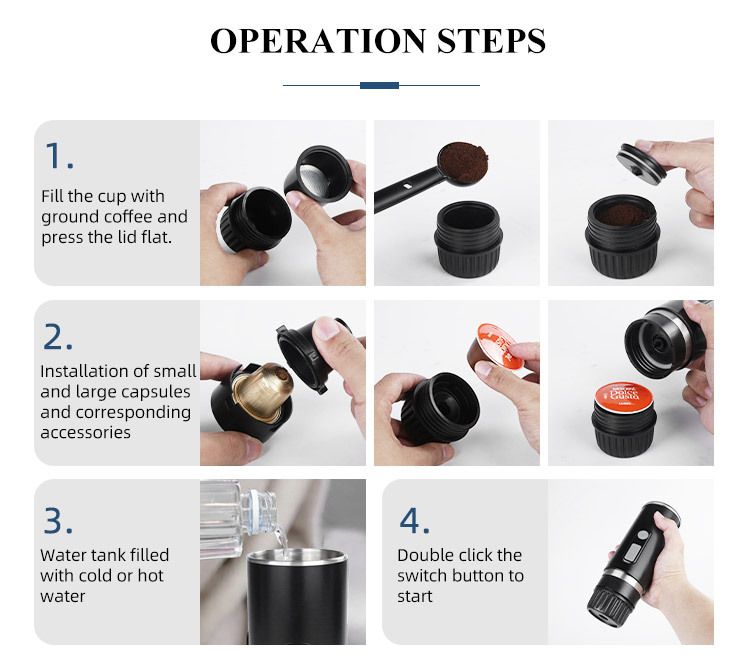 Cafetera de cápsulas portátil, cafetera expreso eléctrica inalámbrica, cafetera de cápsulas para exteriores, café en polvo de doble propósito_voghion.com