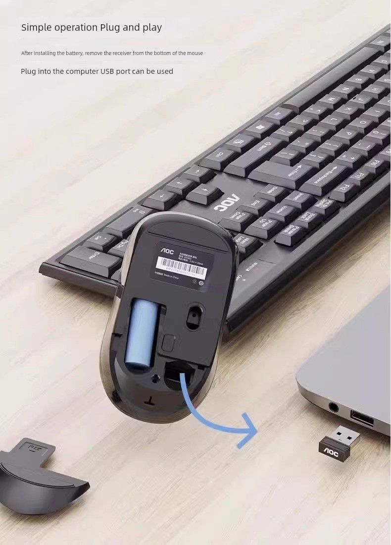 Bezdrôtová klávesnica a myš AOC KM402, počítač, notebook, vodeodolný dizajn, kancelária, domácnosť_voghion.com