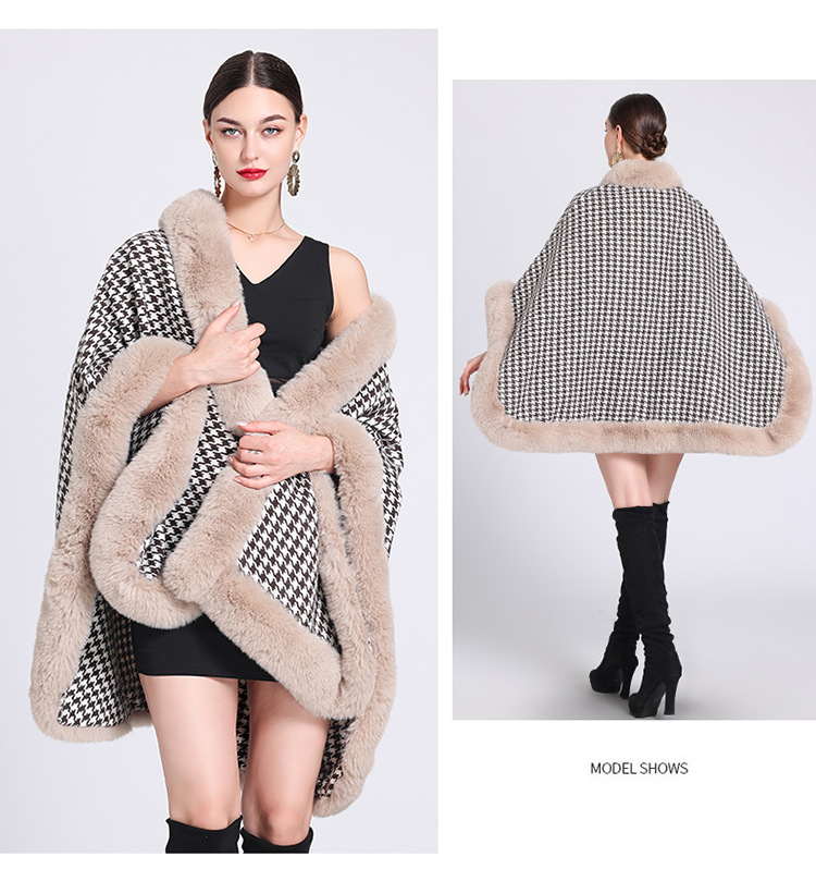 Vilnas apkakles rūtains šalles apmetnis vilnas mēteļa apmetnis sievietēm_voghion.com