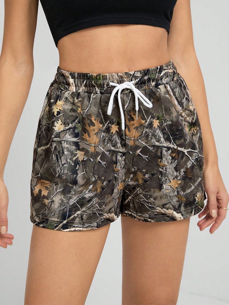 Women's Casual Camouflage Print Drawstring Shorts - Loose Fit, Breathable & Comfortable For Summer_voghion.com