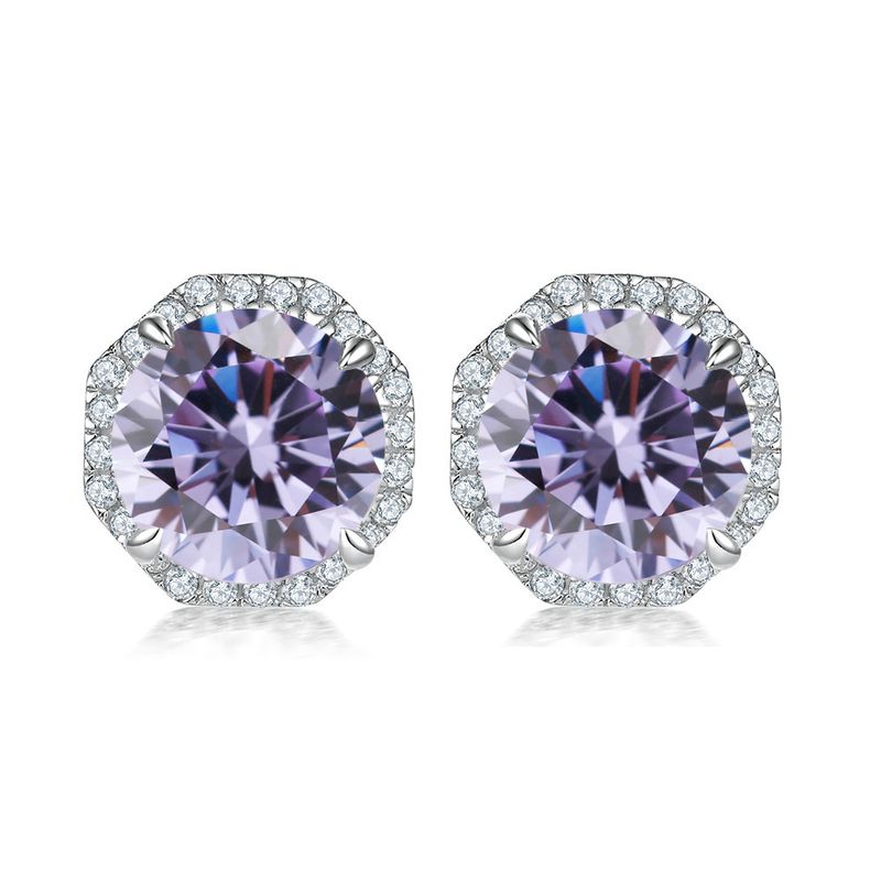 Boucles d'oreilles rondes en pierres précieuses colorées pour femmes, boucles d'oreilles en argent S925, design de niche hexagonal, boucles d'oreilles simples avec pierre de naissance_voghion.com