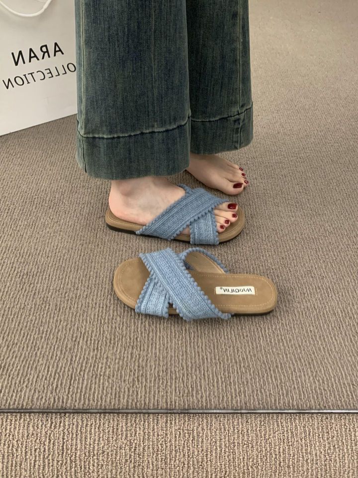 Kreuz im ethnischen Stil mit flachen Hausschuhen für Damen im Sommer im Freien Sandalen im Bohemian-Stil für den Urlaub und den lässigen Strand_voghion.com