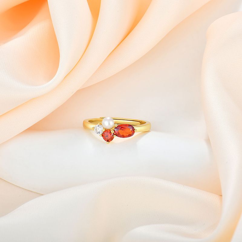 Delicato anello aperto rosso melograno in argento sterling S925 con perle d'acqua dolce_voghion.com