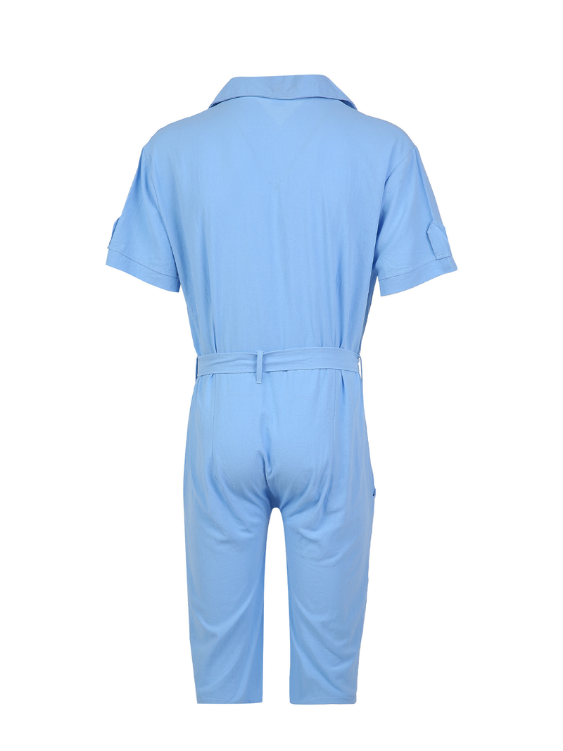 Man's clothing Summer casual sports jumpsuit men summer loose short sleeve T-shirt shorts cotton linen suit men_voghion.com