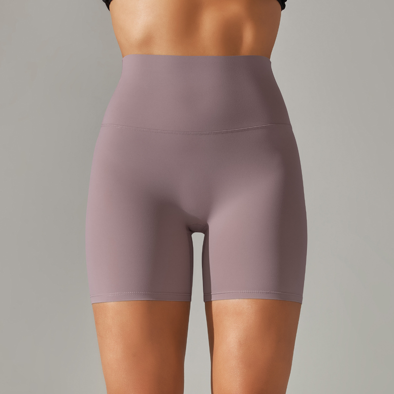 LazyZoom Spring Summer New Solid Color Shorts Double-Sided Brushed Tight High Waist Elastic Sports Fitness Three-Quarter Yoga_voghion.com
