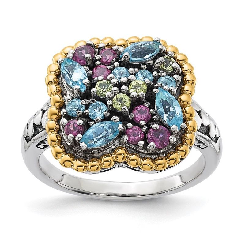 Sterling Silver W/14k Accent Multi Gemstone Ring_voghion.com
