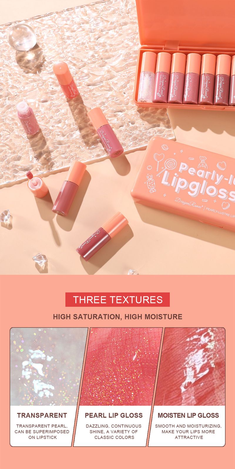 10-Piece Mini Set Of Orange Shimmer Lip Glazes - Hydrating Lip Gloss, Lip Stain & Lip Balm Set, Adorable Packaging_voghion.com