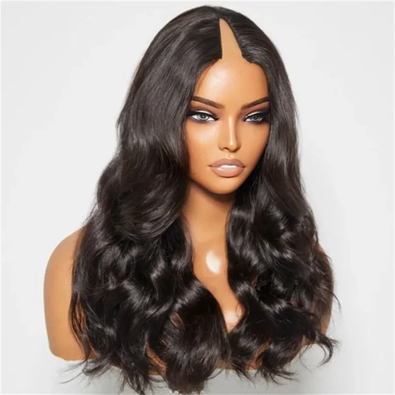 V Part Body Wave Wigs Clip In 180% Density Brazilian Remy Human Hair Natural Black Color_voghion.com