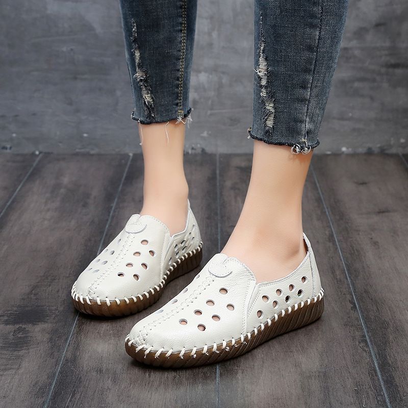New Style Perforated For Spring Summer, Genuine Leather Women's Sandals, One Foot Hollow Shoes, Casual And Versatile_voghion.com