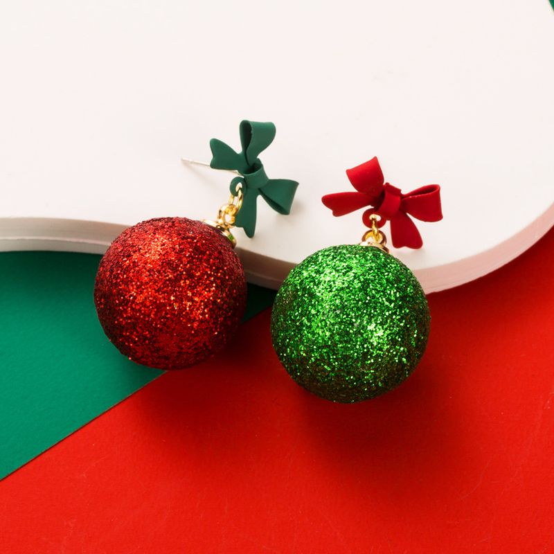 2023 New Creative Bowknot Round Ball Glitter Powder Asymmetric Stud Earrings Ear Jewelry_voghion.com