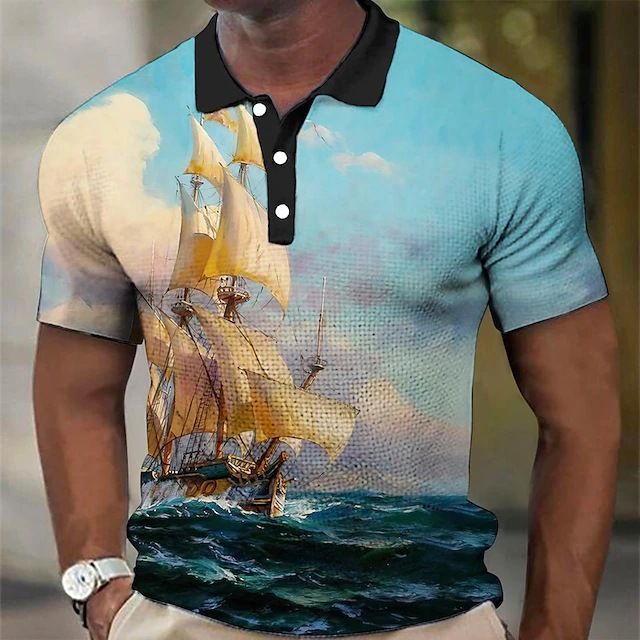 Neues lässiges kurzärmeliges Henry-Poloshirt mit einfarbigem Karomuster und drei Knöpfen für Herren_voghion.com