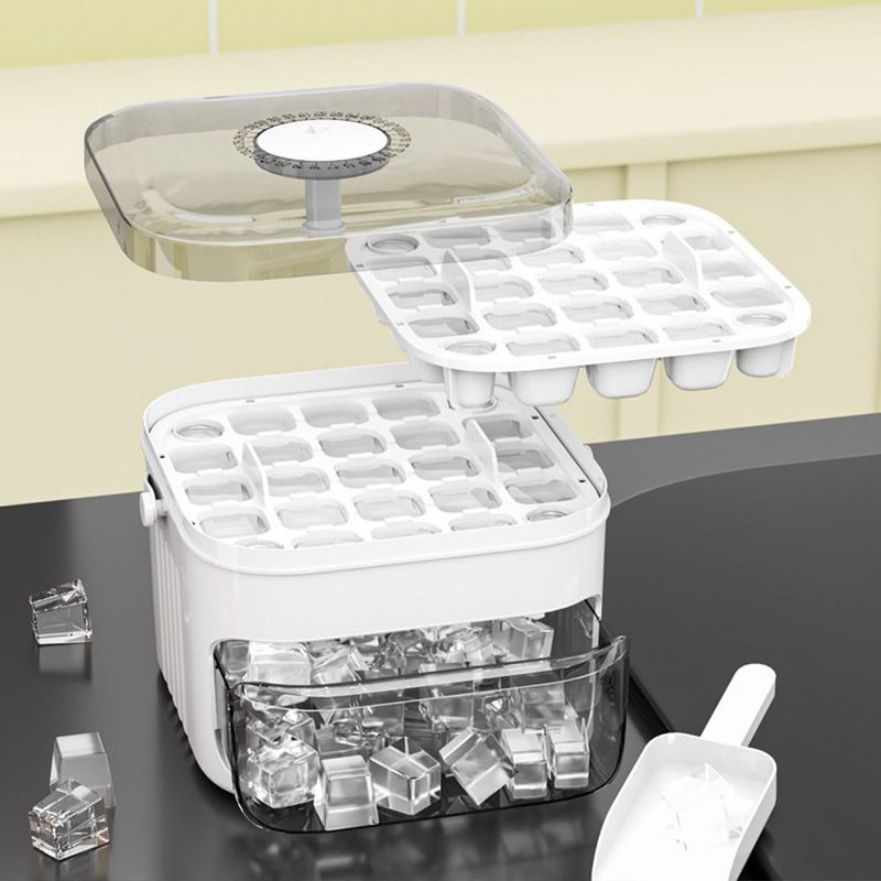 Fabbricatore di ghiaccio da 50 cubetti con tappo a pressione facile, fabbricatore di cubetti di ghiaccio a doppio strato, frigorifero, contenitore per ghiaccio domestico_voghion.com