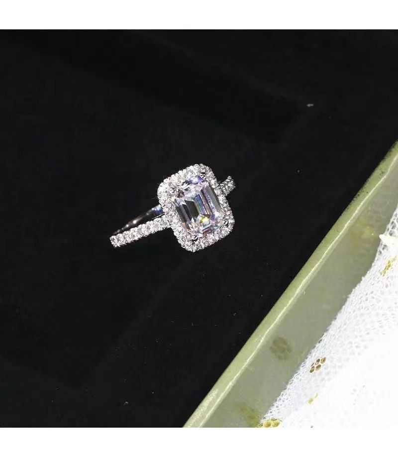 Anello da sposa con diamanti quadrati in oro bianco 18 carati, da donna, principessa, con diamanti, alla moda, con personalità, a forma di uovo di piccione, colore D, anello Premium Sense_voghion.com