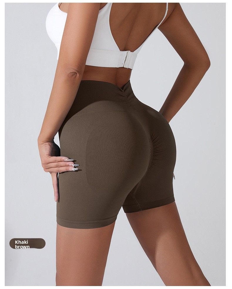 Sommerliche Yoga- und Sporthose in Pfirsichfarben, Fitnesshose für Damen, Dreiviertel-Hüfthose mit hohem Bund, schnelltrocknend, mit formender Wirkung._voghion.com