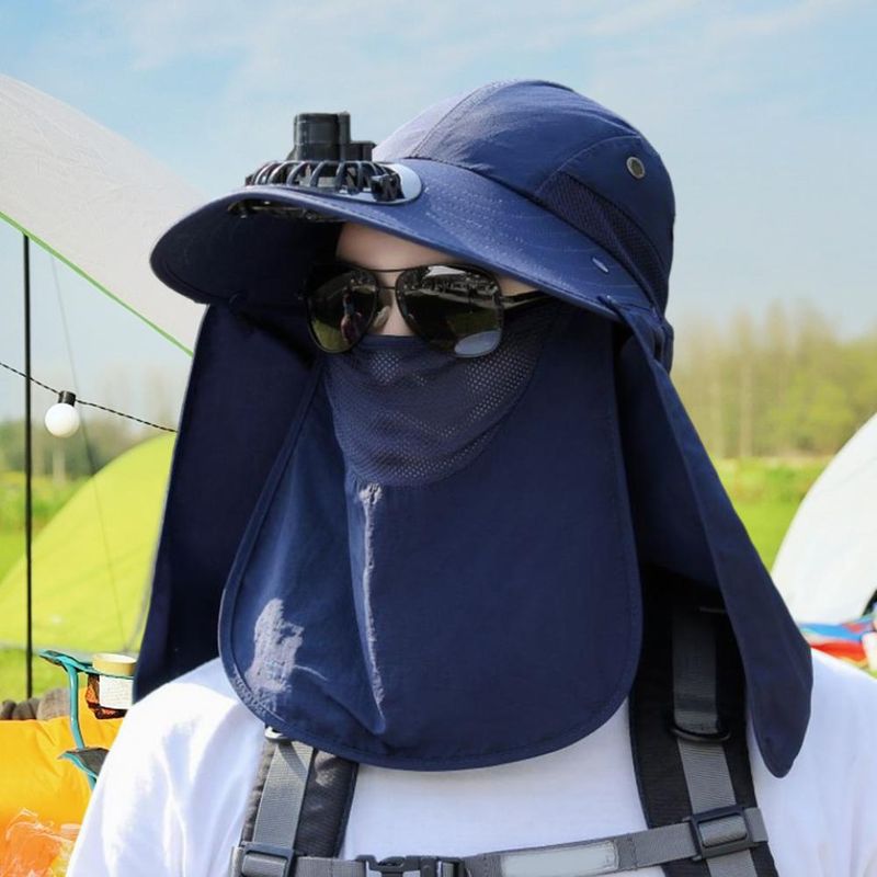 Cappello da pescatore alla moda da uomo, con cappuccio e ventola di raffreddamento, protezione completa, parasole, campeggio, anti-UV, traspirante, a tesa larga, per esterni_voghion.com