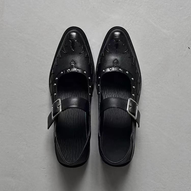 Small Niche Design With Round Toe And Shallow Mouth, Mary Jane Single Shoe, 2025 Summer New Punk Style Dark Small_voghion.com