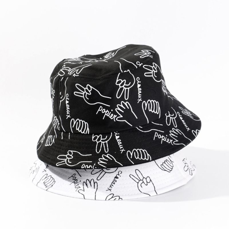 Moda Kamień Papier Nożyczki Drukuj Kapelusz Wiadro Haruku Hip Hop Rybak_voghion.com