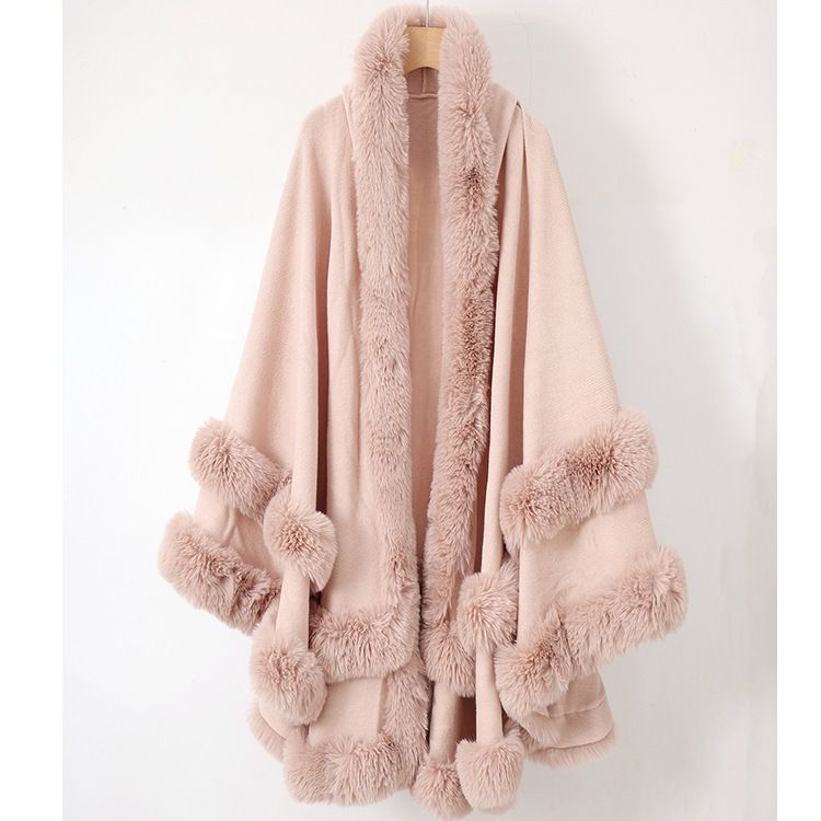 Women's Shawls Hat Fur Collar Knitted Shawl Autumn And Winter Cape Coat Women's Versatile Warm Dual Use Fur Cape_voghion.com