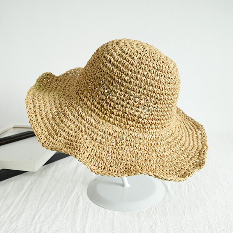 Cappello da spiaggia pieghevole estivo da donna, stile INS, per le vacanze, con ampia tesa, sottile e traspirante, in paglia_voghion.com