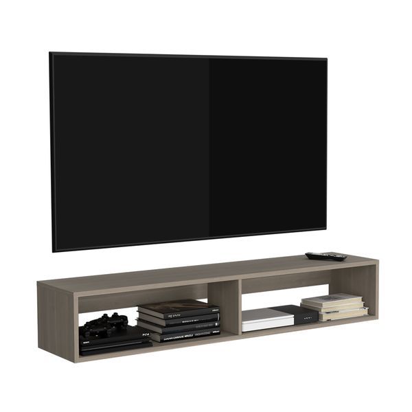 Warrior 59' Floating Tv Stand With Two Open Shelves, Media Compartments And Cable Management Light Gray_voghion.com