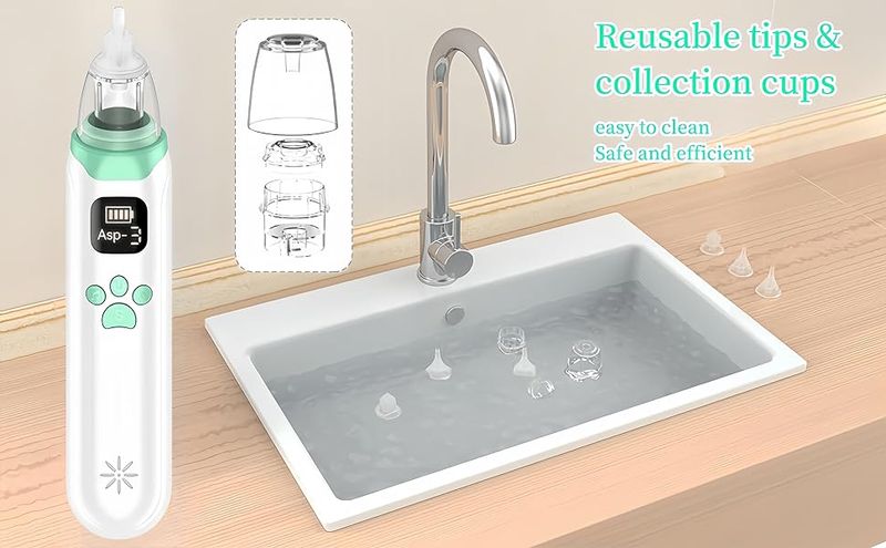 Aspiratore nasale - Eliminatore di congestione Silenzioso, facile da pulire, aspiratore nasale per bambini, ricaricabile tramite USB, adatto a bambini di diverse età_voghion.com