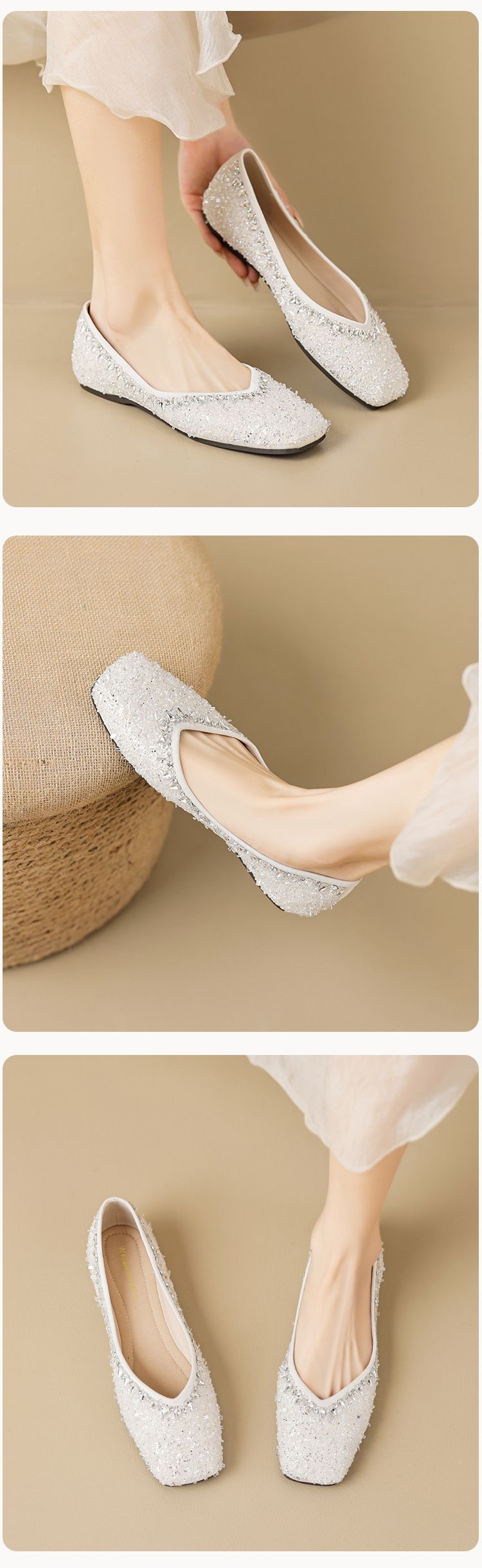 Rhinestone Single Shoes Female Flat Autumn With Skirt One Pedal Fairy Wind Beanie Shoes Large Size_voghion.com