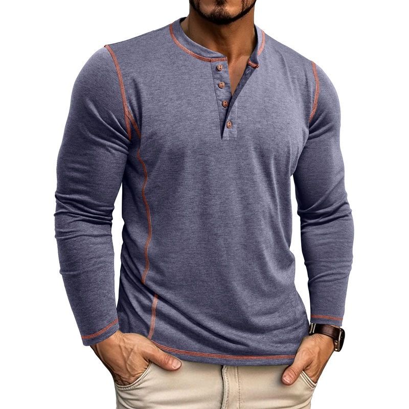 Herrenbekleidung Herbst und Winter Großes Herren Langarm T-Shirt Herrenhemd Vier-Knopf-Oberteil_voghion.com