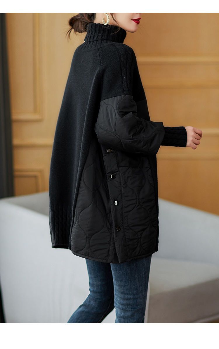 Frae Kleeder Pullover Splicing Strick Pullover fir Fett MM Héichhals Pullover Bottom Shirt fir Fraen Zwee Stéck Tops Hierscht a Wanter nei_voghion.com