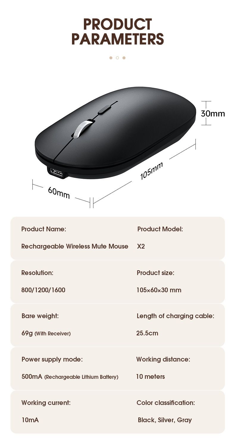 Kablosuz Sessiz Fare - Bluetooth ve 2.4G Çift Mod, 1600 DPI, 4 Yönlü Kaydırma, Dizüstü Bilgisayar/Ofis İçin Şarj Edilebilir Ergonomik Fare_voghion.com