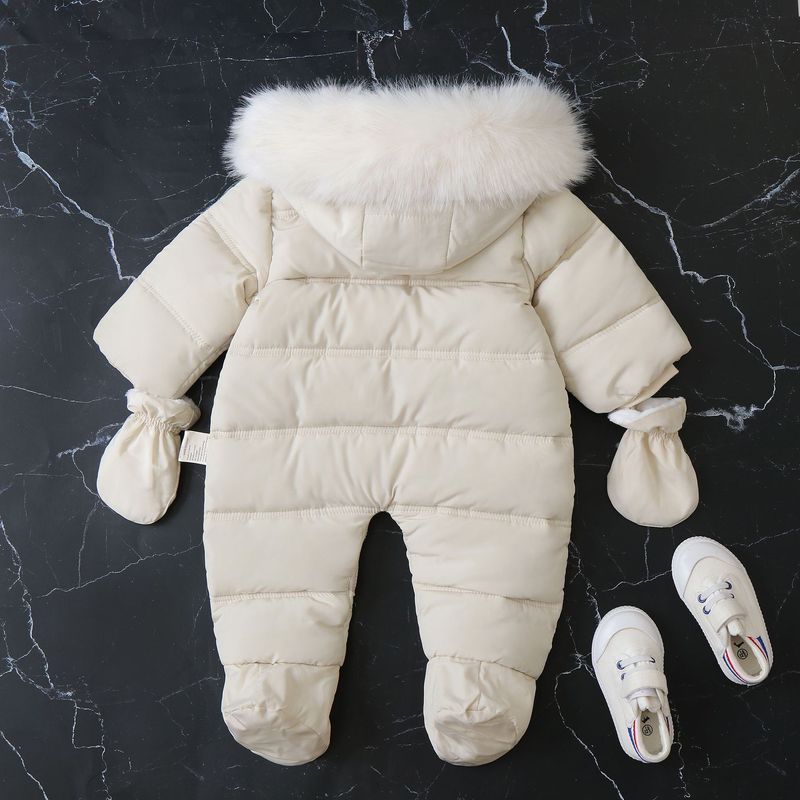 Warme baby-jumpsuit met fleecevoering, capuchon en wanten - Winterromper voor jongens en meisjes (6M-24M, 66-90cm) - Zacht polyester all-in-one sneeuwpak_voghion.com