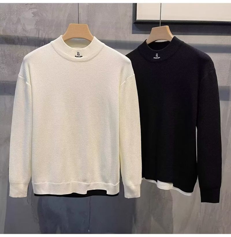 Ensemble deux pièces en tricot pour homme – Pull décontracté brodé et chemise à manches longues (noir/blanc, tailles M à XXXL)_voghion.com