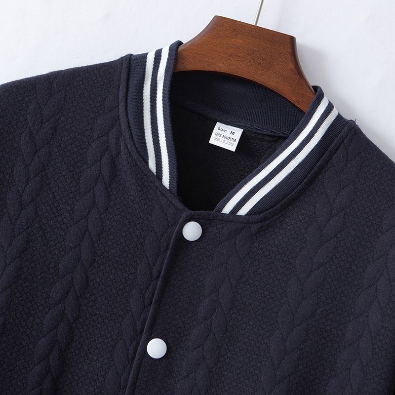 Herbst/Winter Herren Baseballuniform, gestrickt, Jacquard, einfarbig, Stehkragen, lässig, mit überschnittener Schulter, Button-Down-Jacke_voghion.com