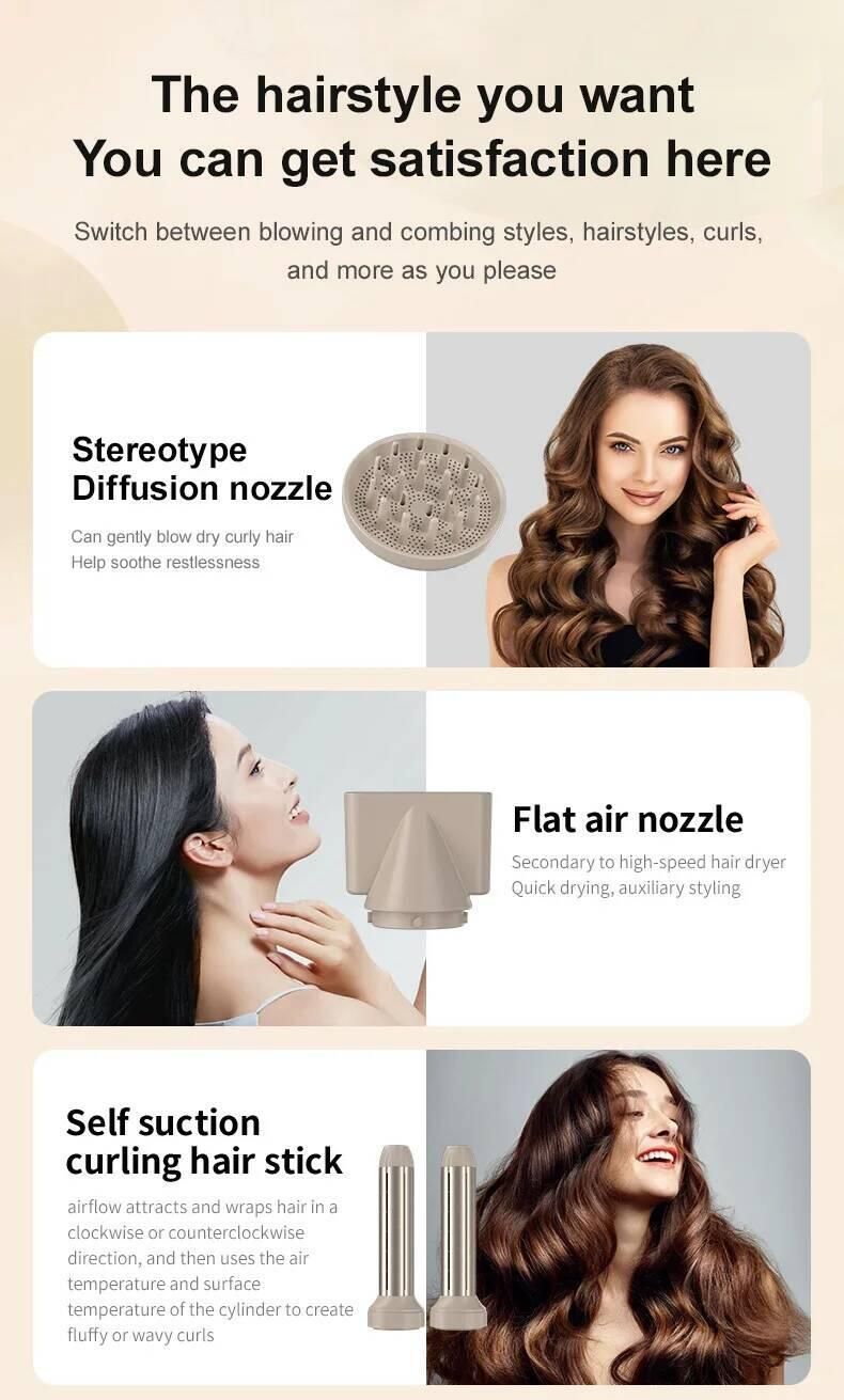 5-in-1 Set: Hot Brush, Curling Iron, Professional Hair Dryer Styling Tool_voghion.com