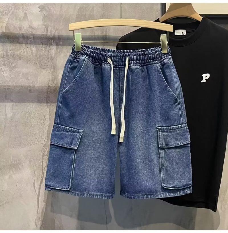 Trendy Herren Casual Workwear Denim Shorts, Sommer Multi Mouth Bag, Elastische Taille, Arbeitskleidung Capris_voghion.com