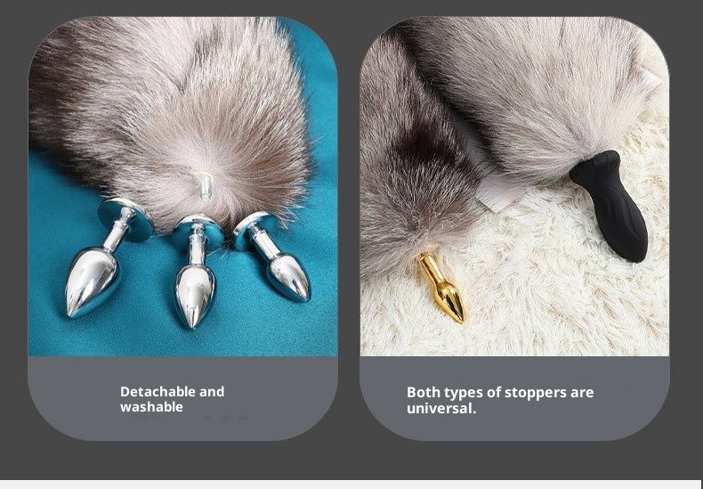 LuvBox Coda di Volpe Vera Pelliccia Paffuta Ispessita Indossabile Staccabile Metallo Estensibile Vibrante Elettrico Anale Plug_voghion.com