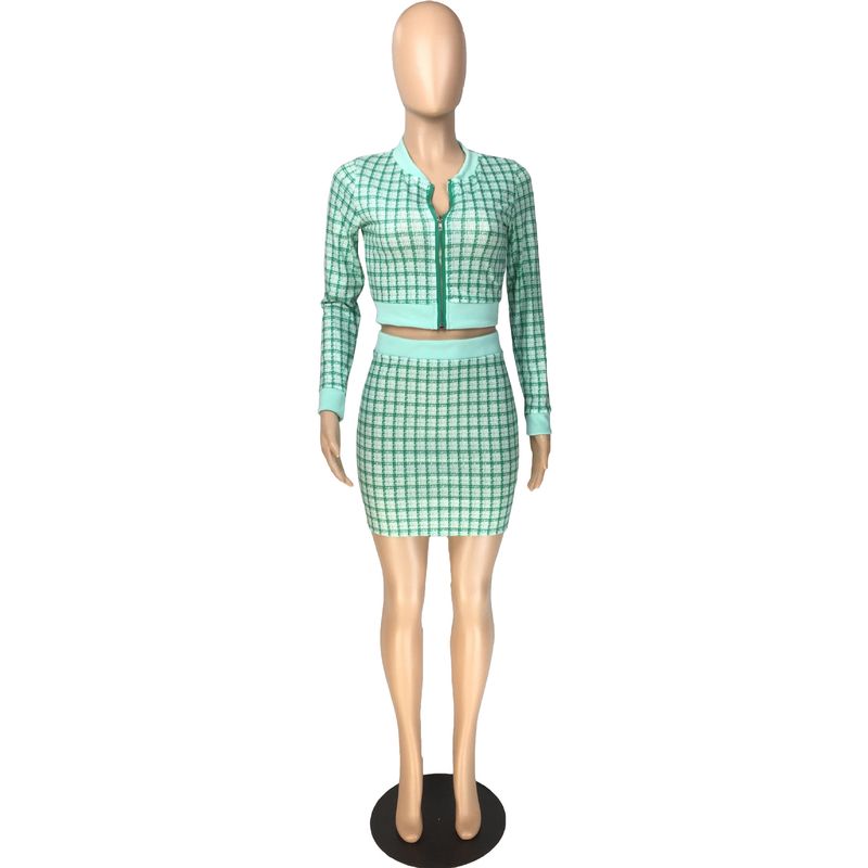 Abito da donna in due pezzi a maniche lunghe filettato stampato stampato alla moda in stile piccolo profumo_voghion.com