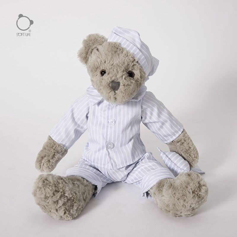 Soft Life Couple Pillow Bear Doll Gray Plush Toy Pajamas Bear Doll Girl Birthday Gift_voghion.com