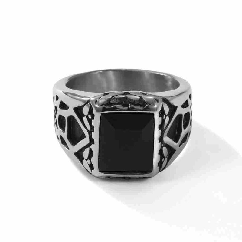 Dyola Vintage Titanium Stalen Herenring Geometrische Steentextuur Unisex Band Voor Boho Chic Stijl_voghion.com