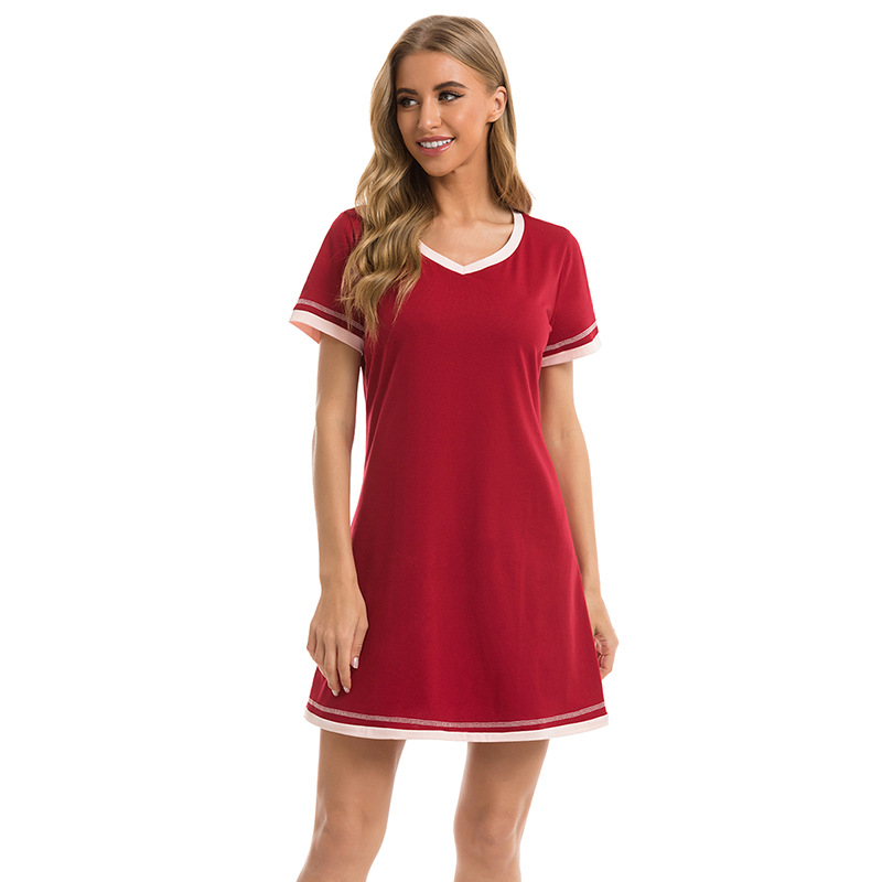 Abbigliamento da donna Nuovo comodo girocollo in cotone a maniche corte in cotone a colori larghi a contrasto Abbigliamento per la casa all'ingrosso_voghion.com