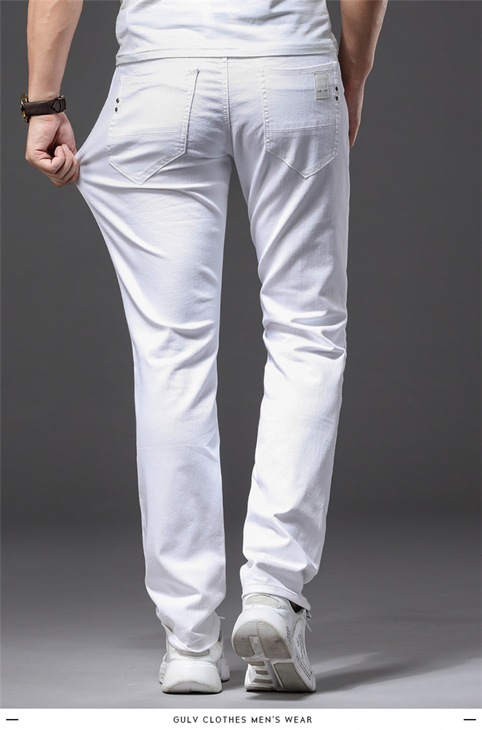 Men White Jeans Fashion Casual Classic Style Slim Fit Soft Trousers Male Brand Advanced Stretch Pants_voghion.com