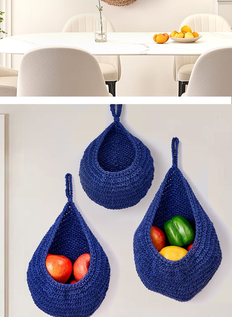 Wall-Mounted Vegetable Storage Fruit Basket Water Drop Bird's Nest Net Bag Handmade Cotton Rope Woven Wall Hanging_voghion.com