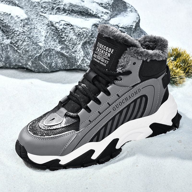 Men's Snow Boots Sheepskin Winter Suede Thickened Warmth High-Top Slip-Resistant Waterproof_voghion.com