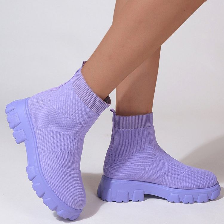 Zīmola SHLIANG Sieviešu puszābaki Viegli ikdienas apavi sievietēm Wedge Fashion Zeķu zābaki Adīšana Ziemas Vidēja Tube Platform Boot SB159_voghion.com