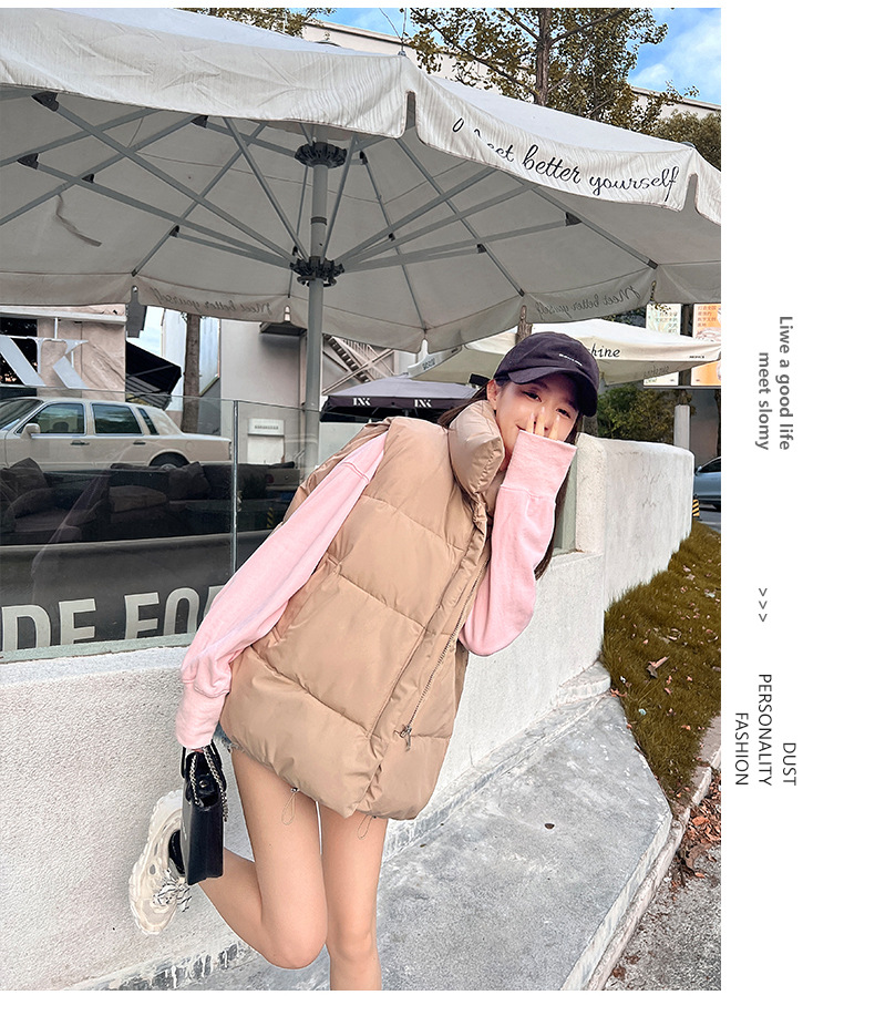 Gilet da donna imbottito in cotone spesso alla moda con colletto allentato_voghion.com