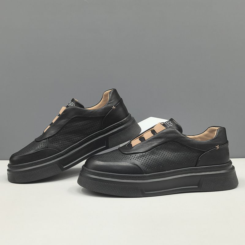 First Layer Rindsleder Weiße Sneakers Trendy Hollow Atmungsaktive Herren Sport Freizeitschuhe_voghion.com