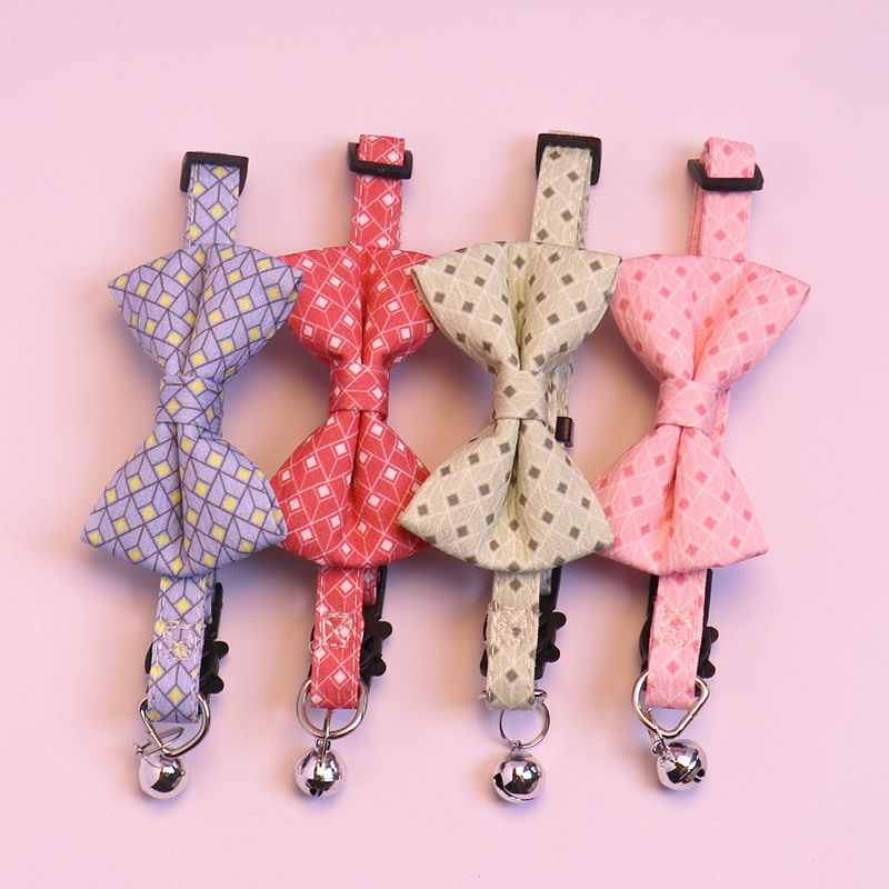 New Pet Cute Tie Plaid Bow Cat Adjustable Dog Collar_voghion.com