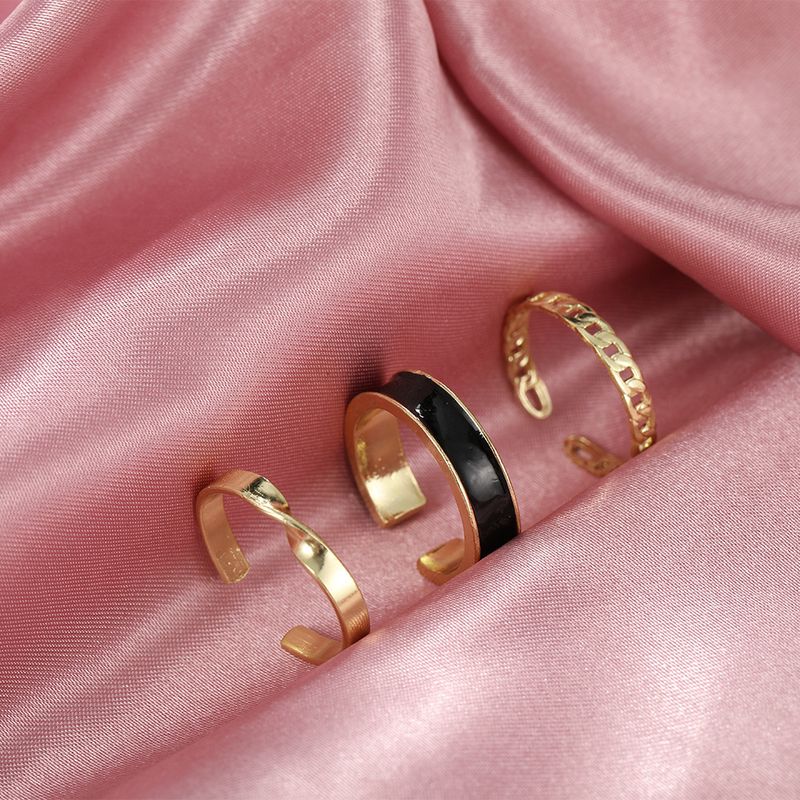 Trendy Geometric Drop-Resin Ring Set For Women - Stackable Minimalist Wide Band Statement Finger Rings (3-Piece Set)_voghion.com