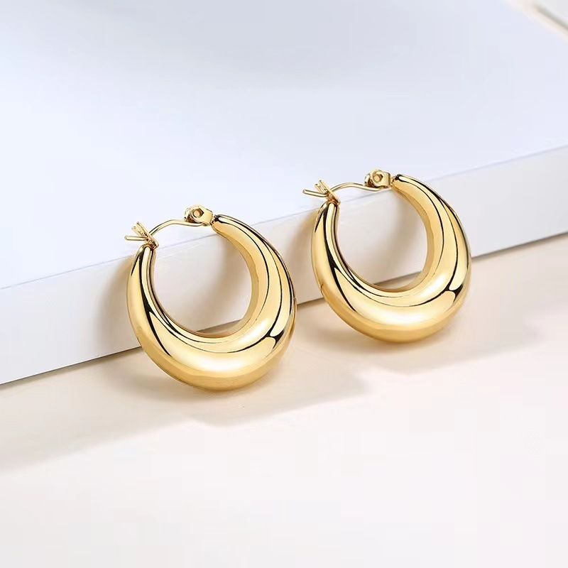 Hot Selling Fashion INS Wind Titanium Steel Hollow Simple And High-end Photosensitive Surface Threaded Earrings, Earrings For Beautiful Woman_voghion.com