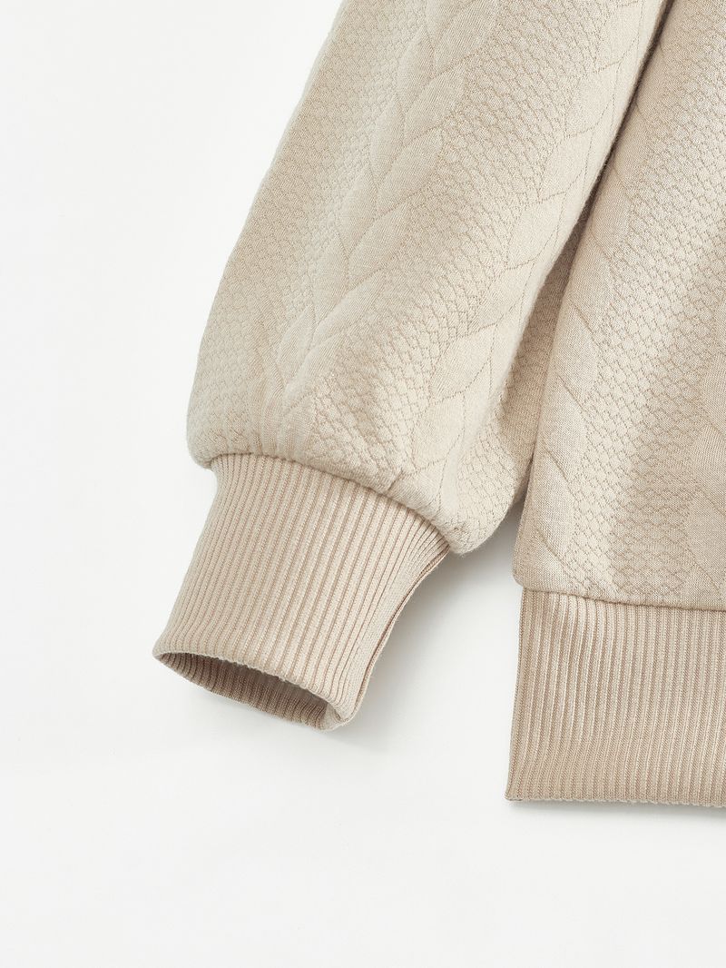 American casual stand up collar zipper pullover loose knit patchwork jacquard autumn and winter long sleeved sweatshirt_voghion.com